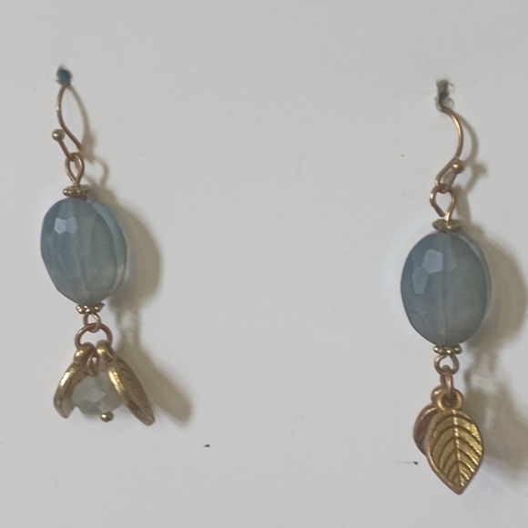Silver and Blue Dangle Feather Earrings - Picture 1 of 4